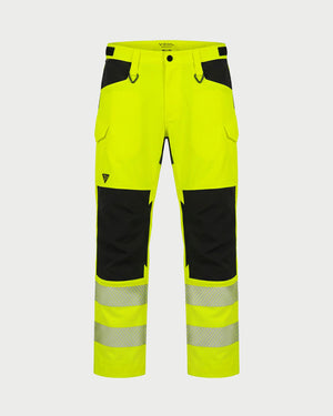 Vohl Hi Vis Utility Pant – Safety Yellow – SKU HV-UP-105, front view with Cordura reinforced knee panels and reflective leg bands | color:Safety Yellow
