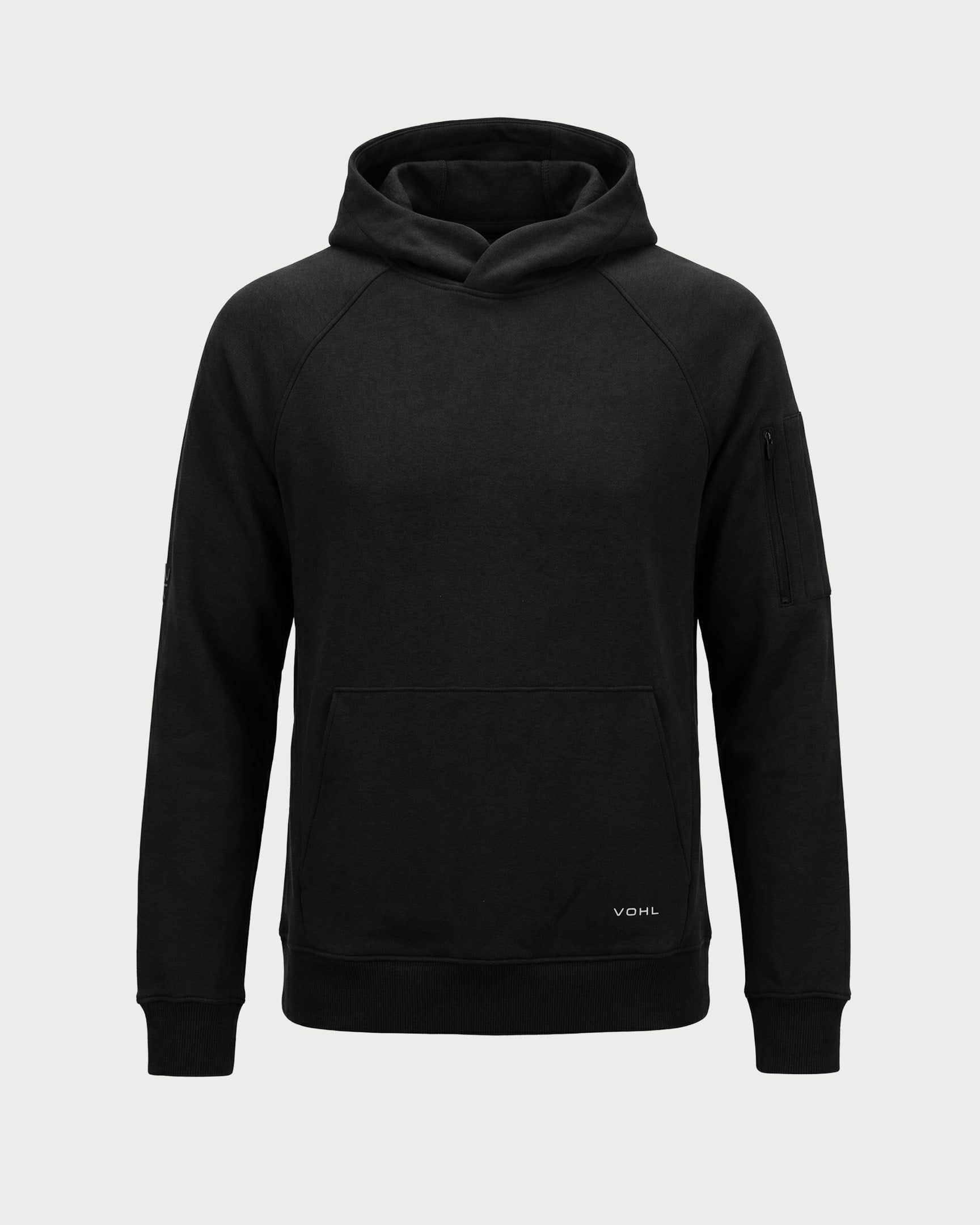 Vohl Heavyweight Fleece Hoody - Deep Forest Green - SKU WW-PO-400, front view with kangaroo pocket and ribbed cuffs | color:Black