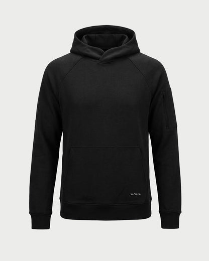 Vohl Heavyweight Fleece Hoody - Deep Forest Green - SKU WW-PO-400, front view with kangaroo pocket and ribbed cuffs | color:Black