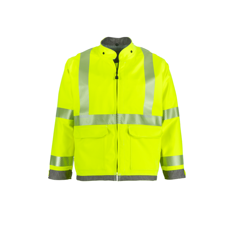 NASCO ArcJoule FR rain jacket in fluorescent yellow, front view