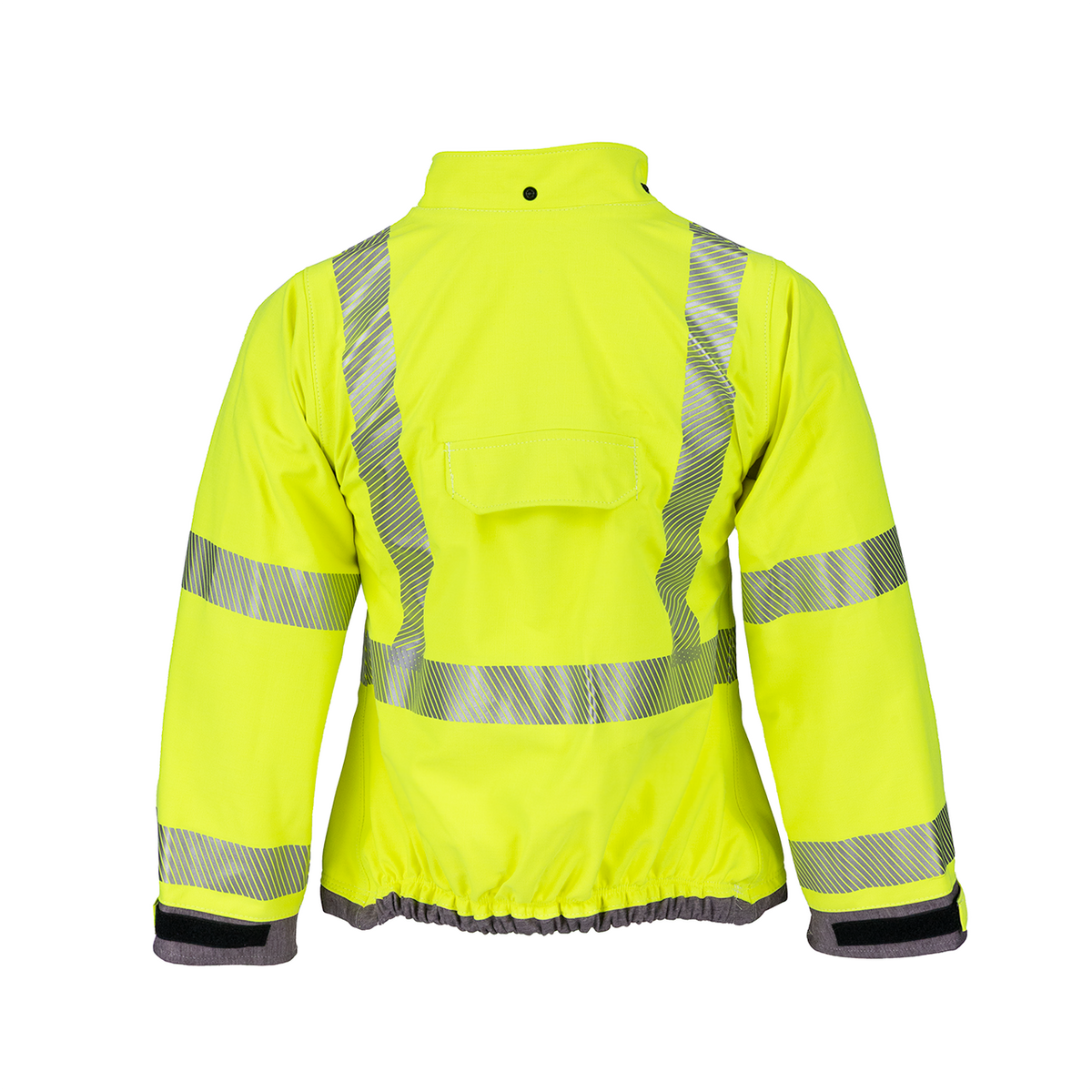 NASCO ArcJoule women's FR rain jacket in fluorescent yellow, back view