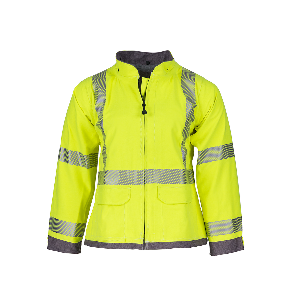 NASCO ArcJoule women's FR rain jacket in fluorescent yellow, front view