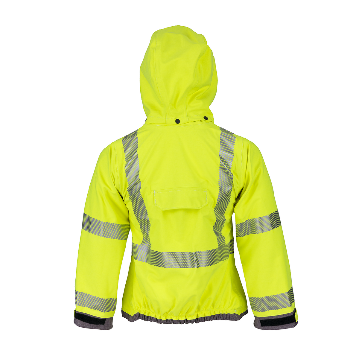 NASCO ArcJoule women's FR rain jacket in fluorescent yellow with detachable hood