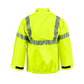 NASCO ArcLite Air FR rain jacket in fluorescent yellow, worn front view