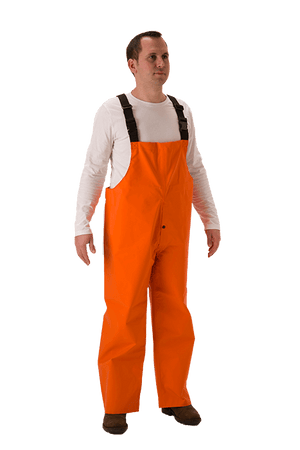 NASCO PetroLite FR rain bib overalls with fly front in International Orange