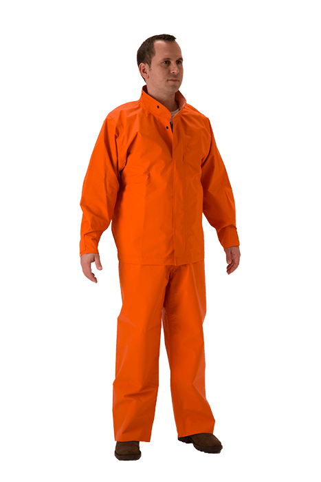 NASCO PetroLite FR rain jacket with storm fly front in International Orange