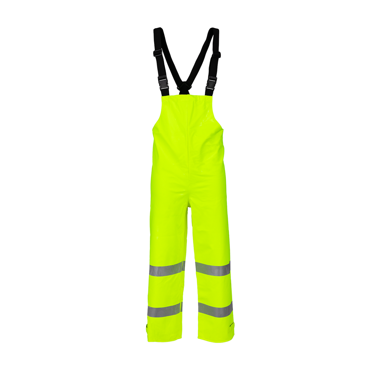 NASCO Sentinel women's FR rain bib overalls in Fluorescent Yellow, front view