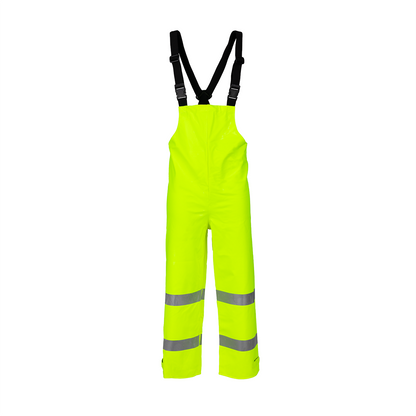 NASCO Sentinel women's FR rain bib overalls in Fluorescent Yellow, front view