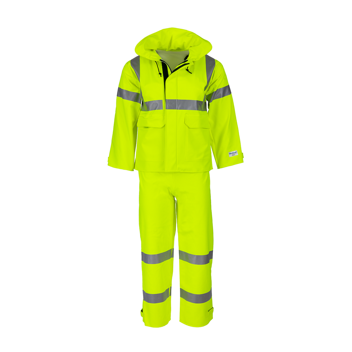 NASCO Sentinel women's FR rain jacket and bib overalls, full-suit view