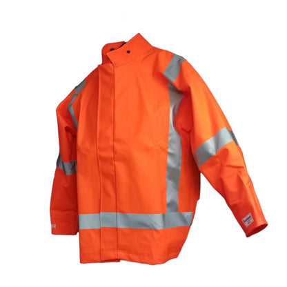 NASCO Sentinel FR rain jacket with CSA Z96 trim in Fluorescent Orange