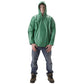 NASCO AcidBasic chemical splash rain jacket with attached hood in Green, worn view