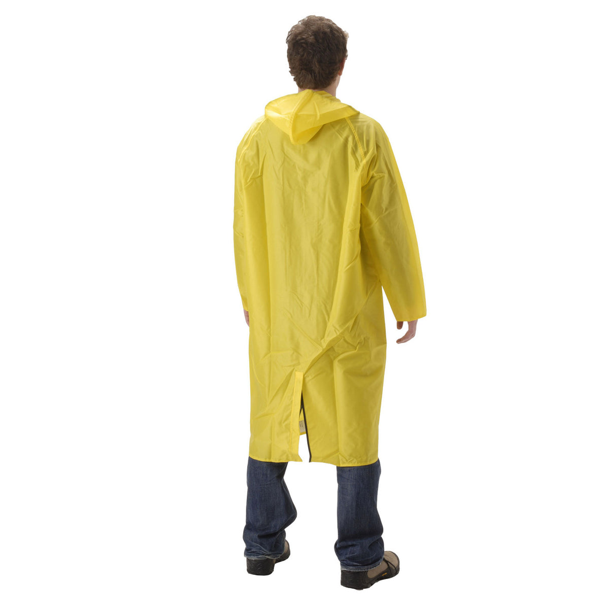 NASCO WorkLite rain coat with attached hood and patch pockets in Yellow, alternate view