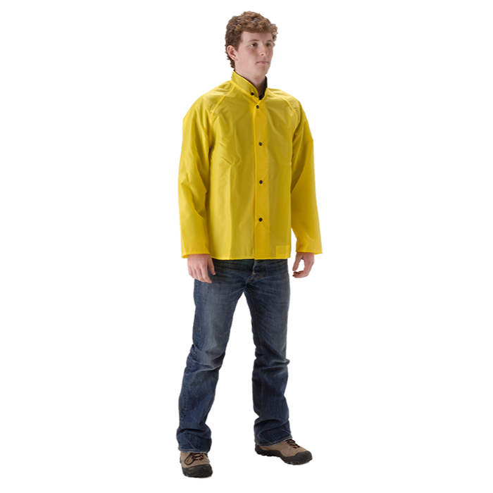 NASCO WorkLite rain jacket with collar in Yellow, front view