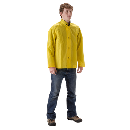 NASCO WorkLite rain jacket with collar in Yellow, front view