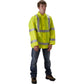 NASCO WorkLite HiVis rain jacket in Fluorescent Yellow, worn front view
