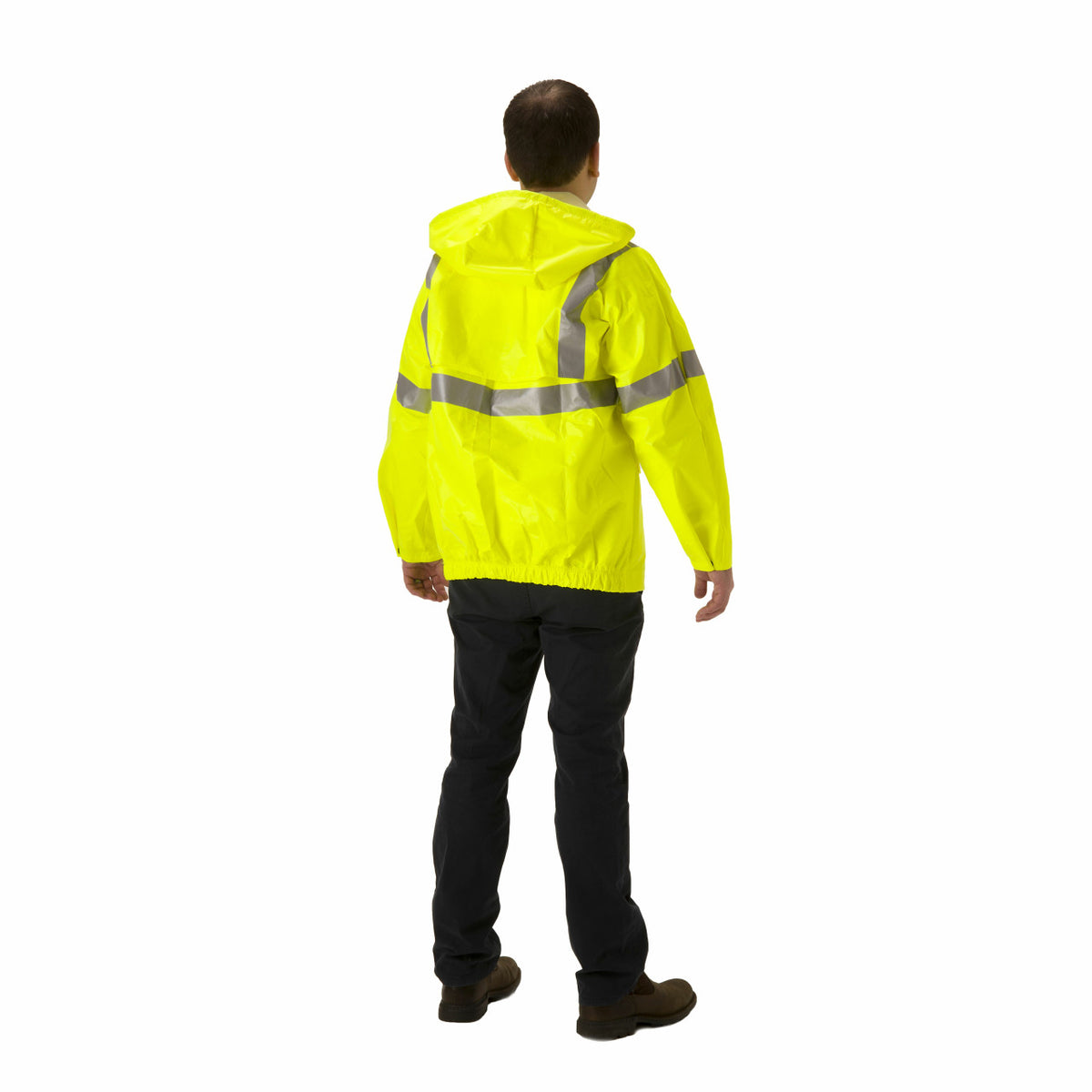 NASCO ArcLite Air FR rain jacket with detachable hood, back view