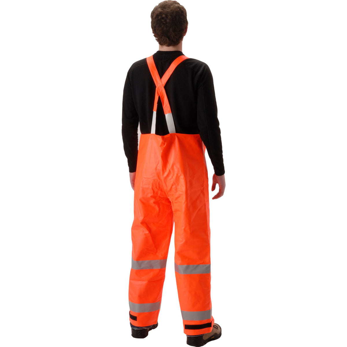 NASCO Sentinel FR rain bib overalls in Fluorescent Orange, back view