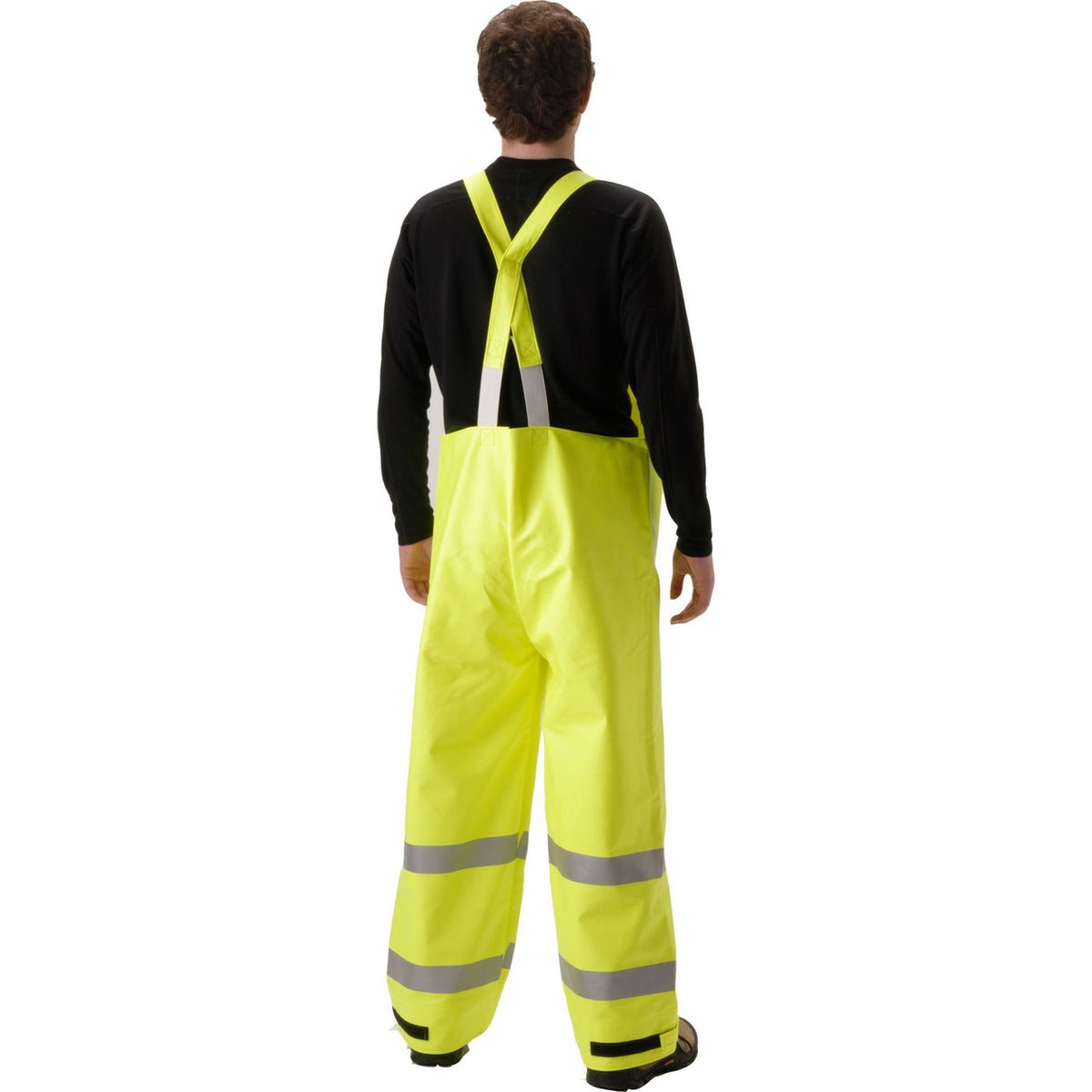 NASCO Sentinel FR rain bib overalls in Fluorescent Yellow, back view