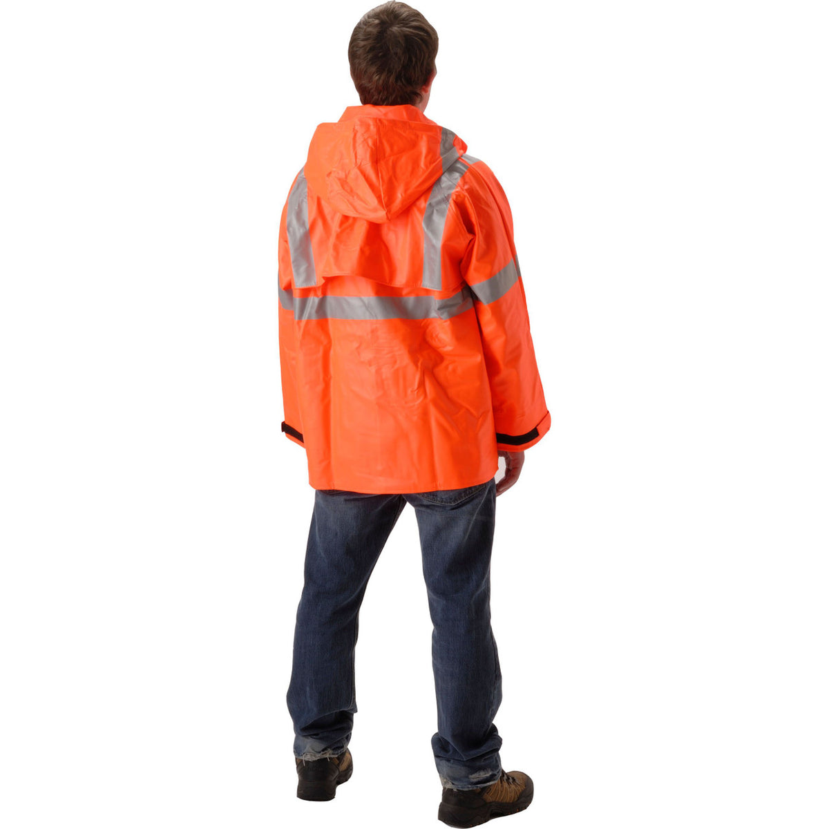 NASCO Sentinel FR rain jacket in Fluorescent Orange, back view