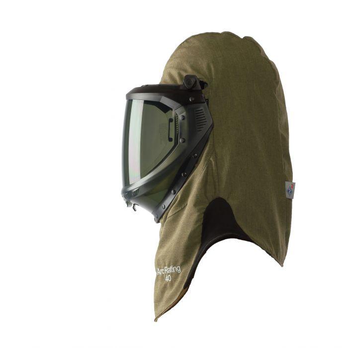 Arc Flash Hood - 40 Cal - Lift Front, Faceshield, Flash Light with Mounting Clip, Slotted Adapter and Hard Hat - National Safety Apparel