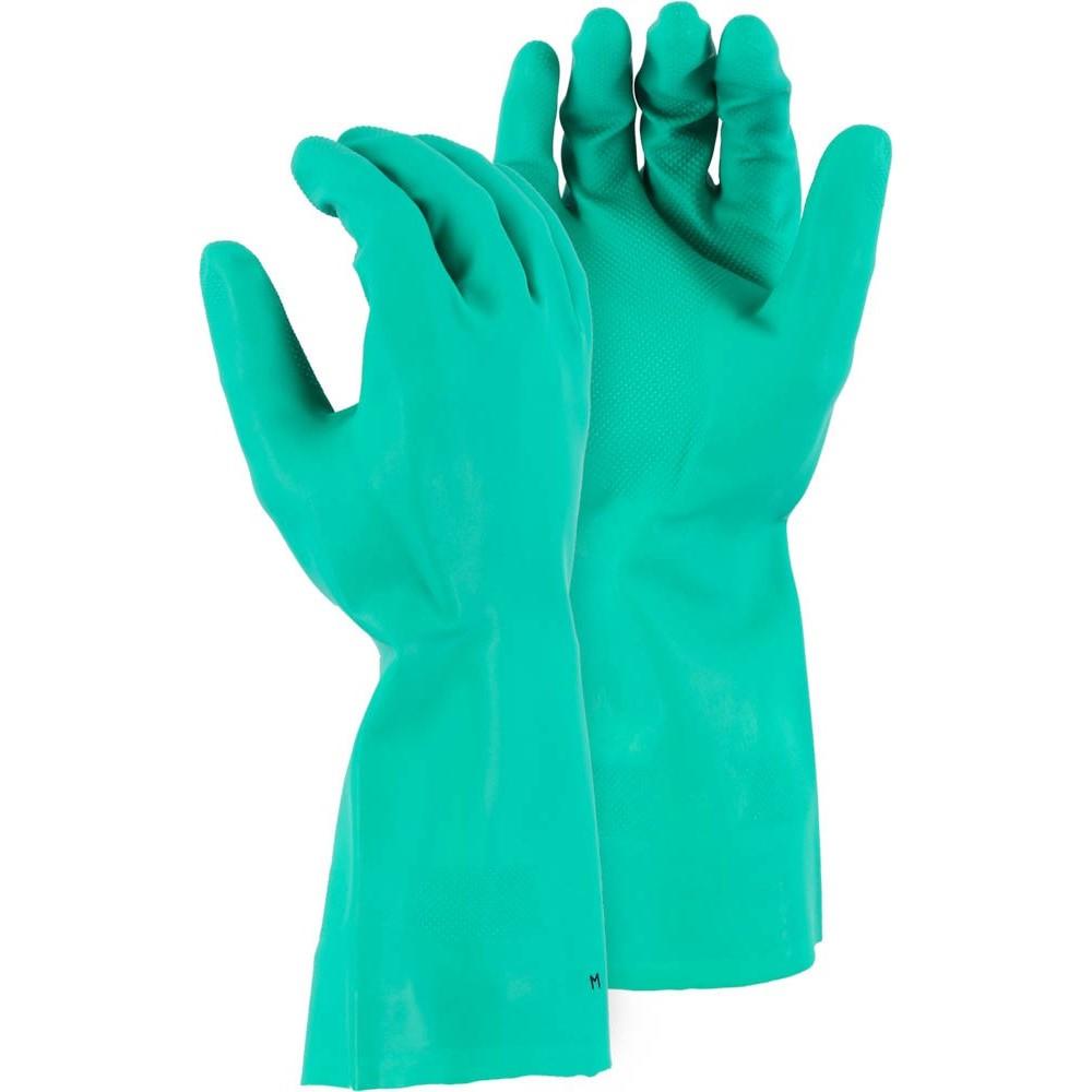 Chemical Resistant Gloves - 18 MIL Flock Lined Nitrile, Diamond Pattern Grip, 12 Inch Slip On Cuff (12 Pairs)