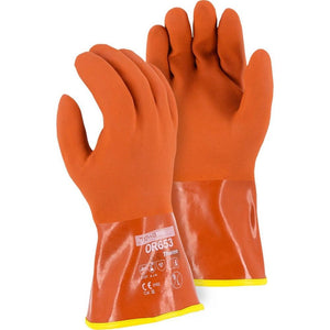 Chemical Resistant Gloves - Winter Liner, Double PVC, Rough Finish, 12 Inch Gauntlet Cuff (PK 12 Pairs)