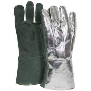 Cut Resistant Aluminized Thermal Gloves - Rayon Back, Leather Palm, Straight Thumb, Light Cut Resistance (PK 1 Pair)