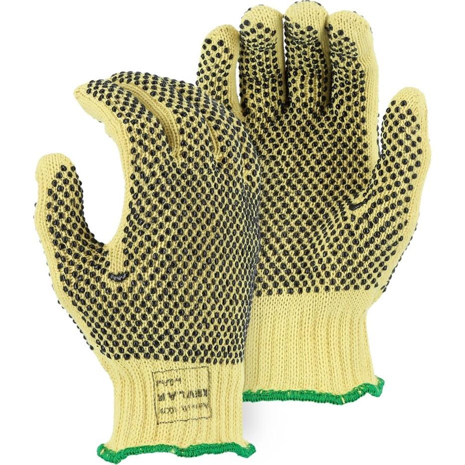 Cut Resistant Glove - Kevlar Fiber Blend, PVC Dotted, Heavyweight, Light Cut Resistance (PK 12 Pairs) - Majestic