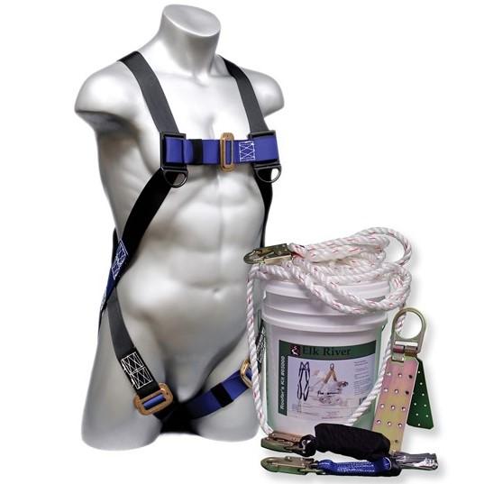 Fall Safety in a Bucket - 30' Roofer's Kit - Safety Harness, Lanyard, Lifeline, Anchor, and Bucket