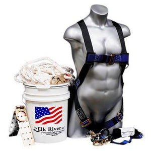 Fall Safety in a Bucket - 50' Roofer's Kit - Safety Harness, Lanyard, Lifeline, 2' Grab, Anchor, and Bucket