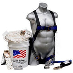 Fall Safety in a Bucket - 50' Roofer's Kit - Safety Harness, Lanyard, Lifeline, 3' Grab, Anchor, and Bucket