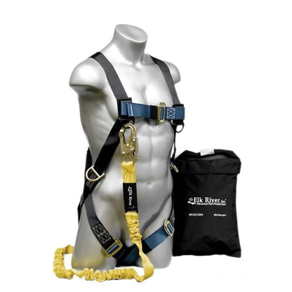 Fall Safety Kit - Harness with 3 Steel D-Ring, 6 ft. Energy Absorbing Lanyard - Construction Plus