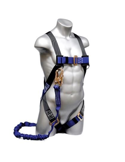 Fall Safety Kit - Safety Harness with 1 Steel D-Ring, 5 or 6 ft. Energy Absorbing Lanyard With Snap Hook - Construction Plus Series Fall Arrest