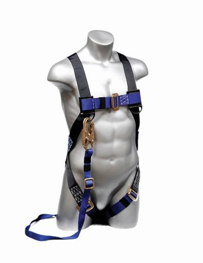 Fall Safety Kit - Safety Harness with 1 Steel D-Ring, 5 or 6 ft. Energy Absorbing Lanyard With Snap Hook - Construction Plus Series Fall Arrest