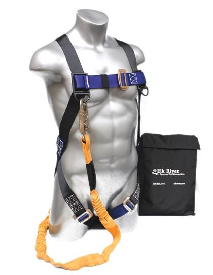 Fall Safety Kit - Safety Harness with 1 Steel D-Ring, 6 ft. Energy Absorbing Lanyard - Construction Plus Series Fall Arrest