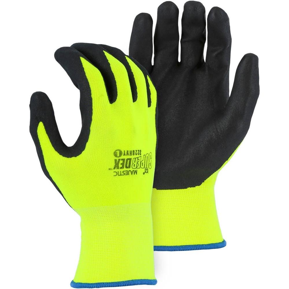 Foam Nitrile Palm Dip High Visibility Yellow Nylon Glove (PK 12 Pairs) - Majestic