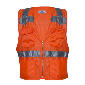Hi-Vis Mesh Road Safety Vest - FR Silver Segmented Reflective Trim, 4 Various Size Pockets, Type R Class 2 (PK 2 Vests) - National Safety Apparel