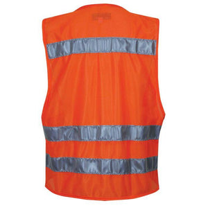 Hi-Vis Mesh Road Safety Vest - FR Silver Segmented Reflective Trim, 4 Various Size Pockets, Type R Class 2 (PK 2 Vests) - National Safety Apparel