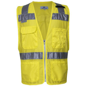 Hi-Vis Mesh Road Safety Vest - Silver Reflective Trim, 4 Various Size Pockets, Type R Class 2 (PK 2 Vests) - National Safety Apparel
