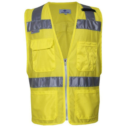 Hi-Vis Mesh Road Safety Vest - Silver Reflective Trim, 4 Various Size Pockets, Type R Class 2 (PK 2 Vests) - National Safety Apparel