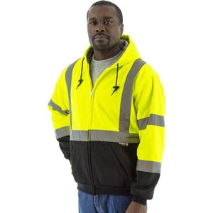 High Visibility Hooded Sweatshirt - Zip Close, Teflon Coated, Reflective Striping - Majestic