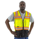 High Visibility Mesh Safety Vest - DOT Reflective Chainsaw Striping, Zipper Close (PK 5 Vests)