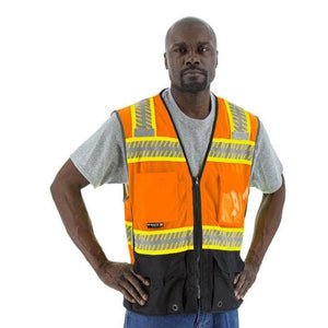 High Visibility Mesh Safety Vest - DOT Reflective Chainsaw Striping, Zipper Close (PK 5 Vests)