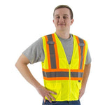 High Visibility Mesh Safety Vest (PK 5 Vests) - DOT Striping, Zipper Close