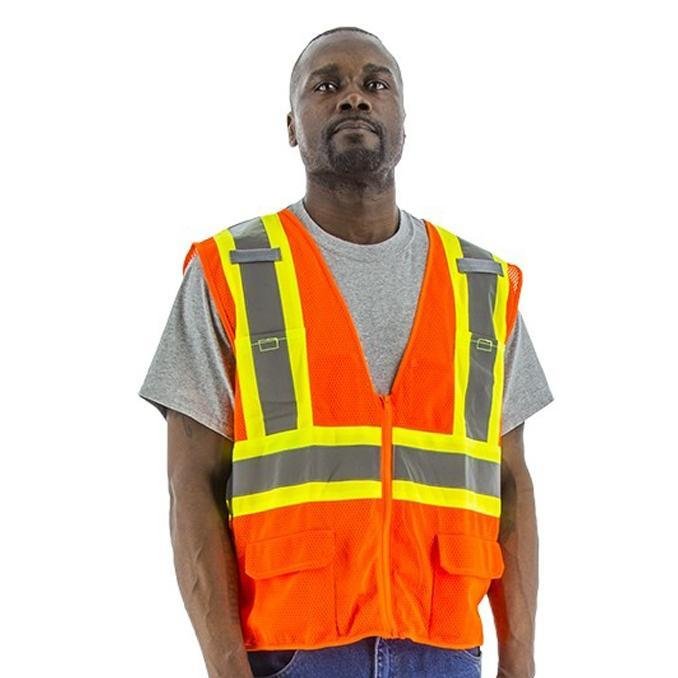 High Visibility Mesh Safety Vest (PK 5 Vests) - DOT Striping, Zipper Close