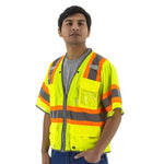 High Visibility Yellow Mesh Safety Vest (PK 5 Vests) - DOT Striping, D-Ring Pass, Zipper Close