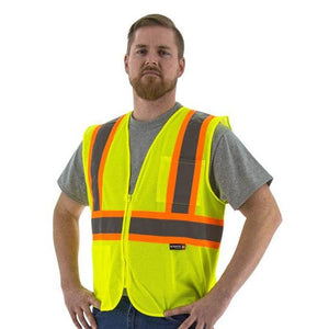 High Visibility Yellow Mesh Safety Vest (PK 5 Vests) - DOT Striping, Zipper Close