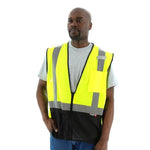 High Visibility Yellow Mesh Safety Vest with Black Bottom (PK 5 Vests) - Zipper Close