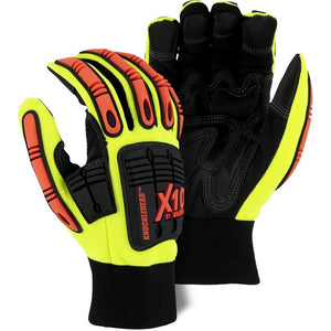 Impact Resistant Mechanics Glove with Armor Skin Palm, High Visibility (PK 12 Pairs) - Majestic Knucklehead X10