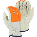 Leather Drivers Glove - BC-Grade Cowhide, Keystone Thumb, High Visibility Print Fingers, Majestic (PK 12 Pairs)